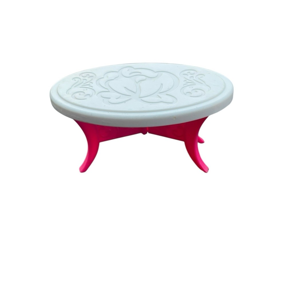 Mattel Barbie 2008 Dream Townhouse Replacement Pink & White Oval Coffee Table